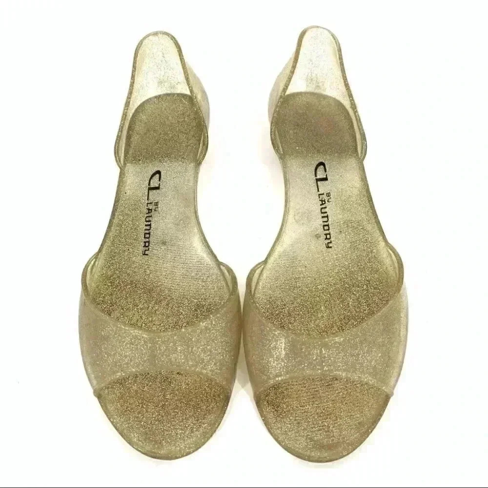 CL Chinese laundry womens jelly sandals sz 38 8.5 gold iridescent vintage 90s